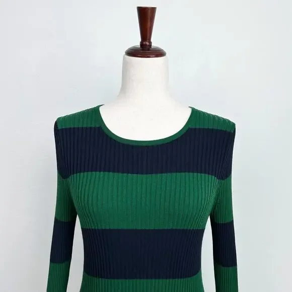 Ann Taylor Green Navy Blue Rib Knit Striped Bell Sleeve Sweater NWT - Picture 5 of 8